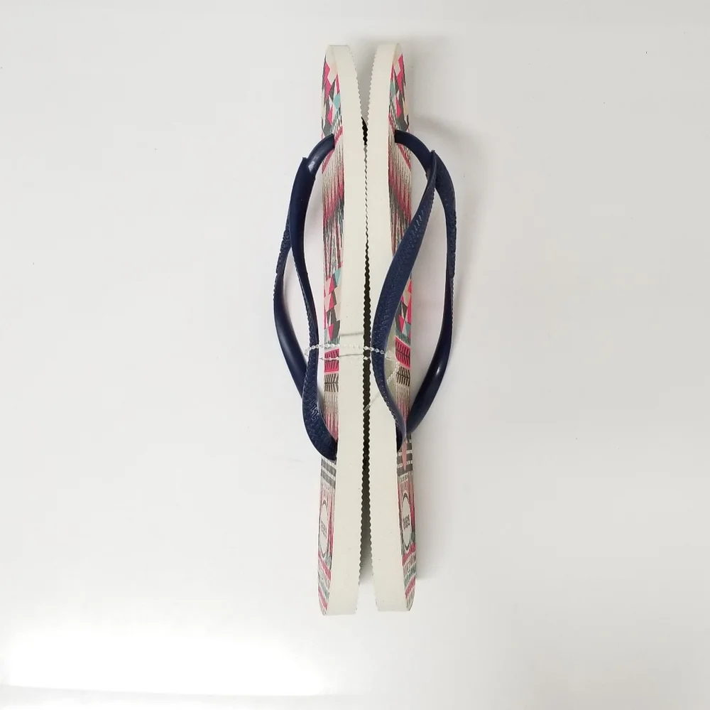 Havaianas Slim Tribal Flip Flop in White & Navy Blue Sz 11 - Picture 6 of 9
